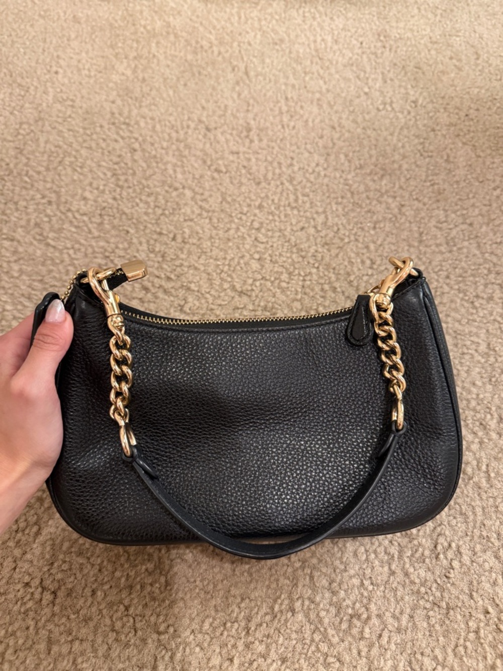COACH Black Pebbled Leather Shoulder Bag with Gold Hardware - Picture 6 of 8